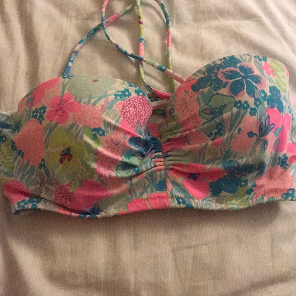 Floral neon print strapless bikini